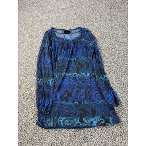 Vintage Y2K Self Esteem Paisley Long Sleeve Shirt Women's Size XL Blue Grunge